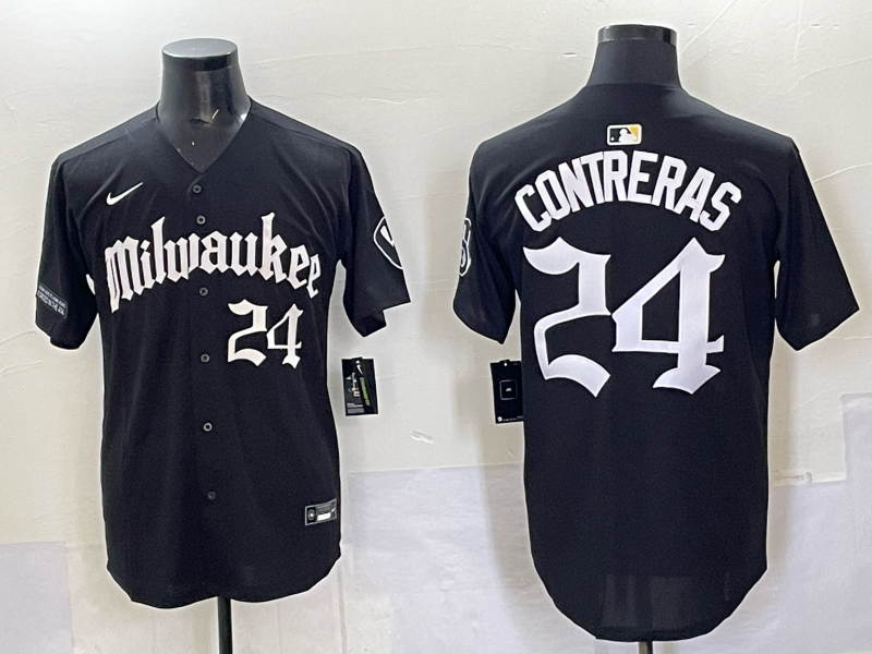 Men Milwaukee Brewers #24 Contreras black Nike MLB 2025 Jersey 007->milwaukee brewers->MLB Jersey